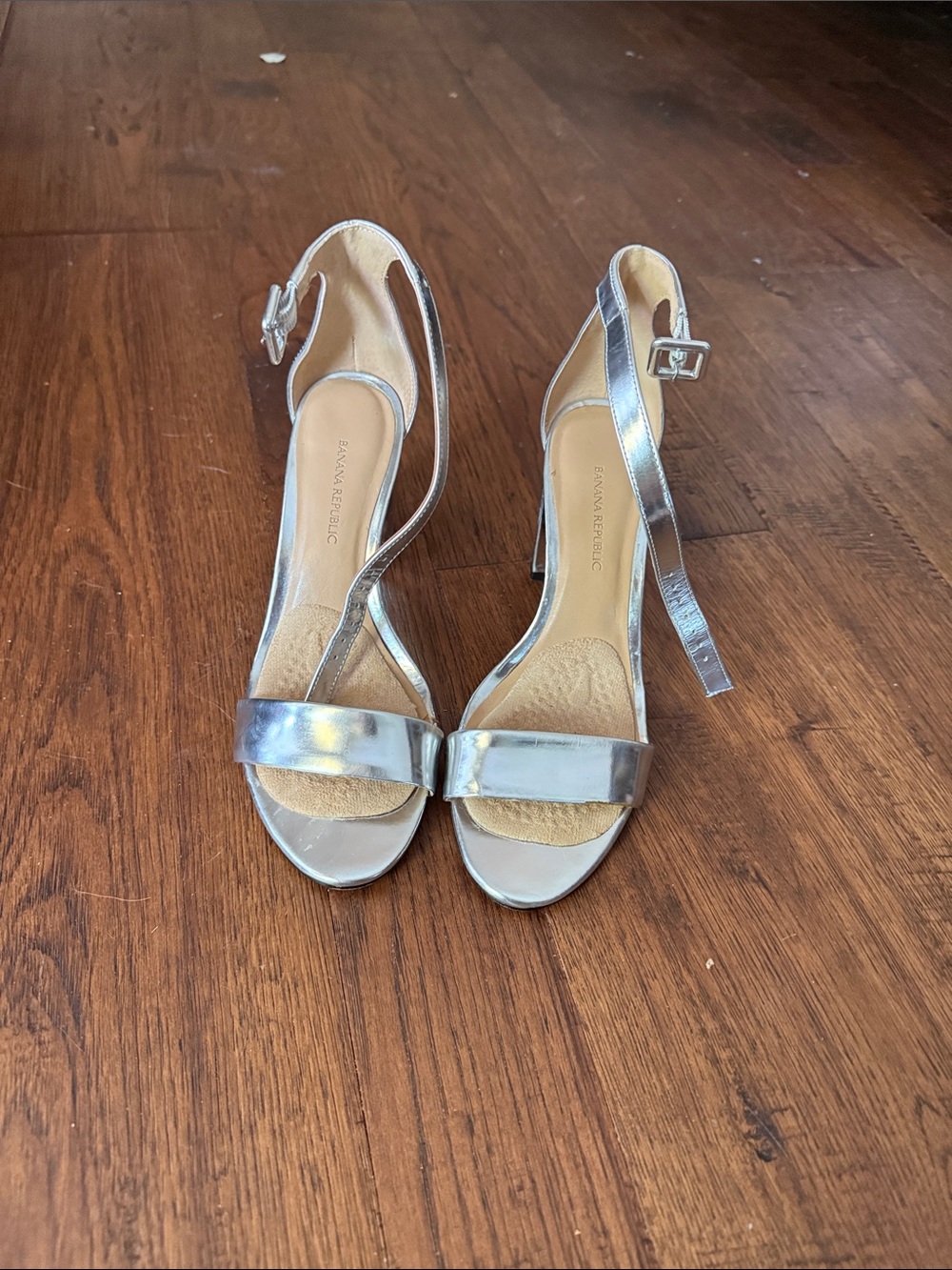 Banana Republic Silver Metallic Ankle-Strap Heels